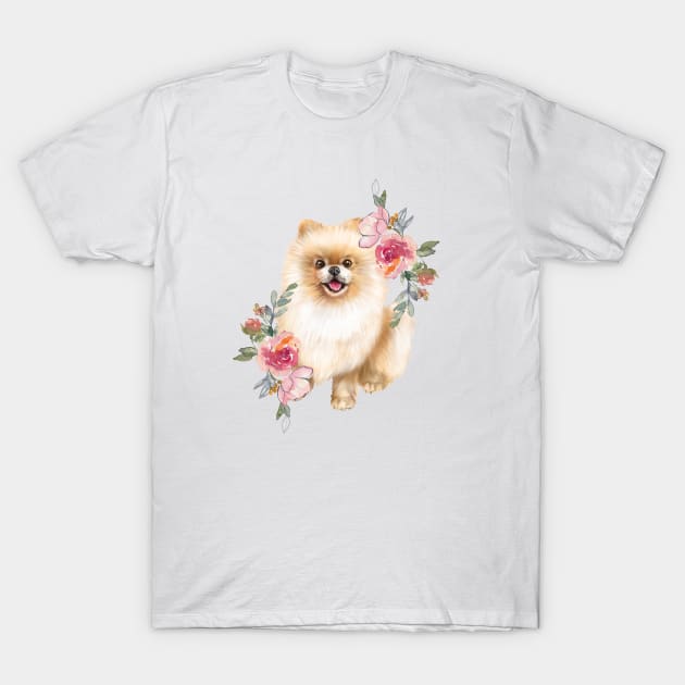 Cute Pomeranian Spitz Cream Puppy Dog Art T-Shirt by AdrianaHolmesArt